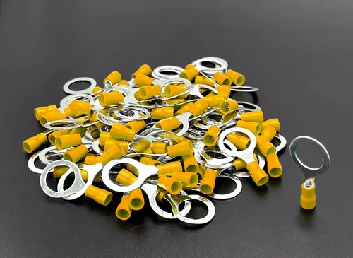 Vista 3 de ANGSTROM Terminales de anillo de perno de 1/2", conectores de crimpado eléctricos aislados, 100 piezas (12-10ga amarillo)