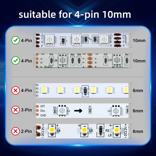Vista 5 de 20 conectores de tira LED – Conectores de luz LED, conectores LED de 4 pines de 0.394 in para tiras de luces, conectores de tira de luz LED