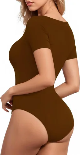 Vista 48 de MANGOPOP - Body de manga corta con cuello cuadrado para mujer