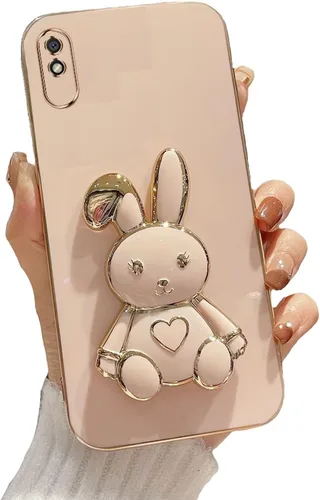 Vista 99 de Funda con soporte de conejo de corazón para Xiaomi Redmi A1, galvanizado suave TPU protector delgado a prueba de golpes con lindo conejito soporte