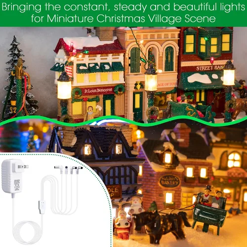 Vista 5 de 2 adaptadores de corriente de 4.5 V compatibles con accesorios iluminados Lemax, adaptador de corriente CA y CC para luces de pueblo de Navidad