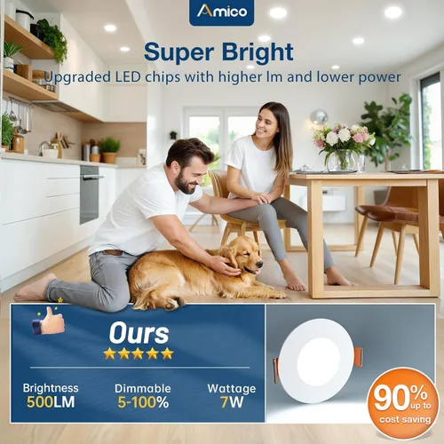 Vista 3 de Amico Paquete de 6 luces LED empotrables de 3 pulgadas con caja de Blanco