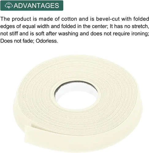 Vista 466 de MECCANIXITY Cinta al bies de doble pliegue de 1/2 pulgada de poliéster continuo a granel para costura, costura, dobladillo, encuadernación y Beige