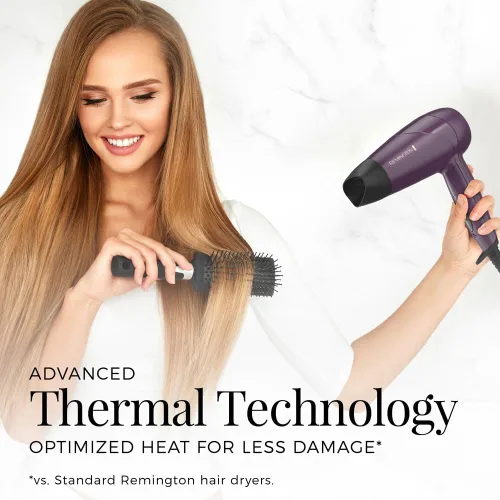 Vista 5 de Remington Secador de pelo de viaje, secadora compacta con mango plegable con doble voltaje, revestimiento de cerámica y tecnología térmica avanzada