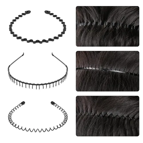 Vista 4 de URAQT Diademas de metal, 6 unidades, unisex, color negro, para primavera, onduladas, para deportes, yoga, bandas antideslizantes para exteriores