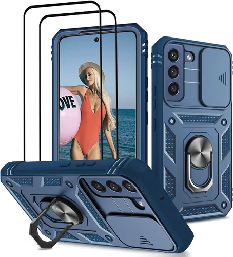 Vista 19 de Jeylly Funda para Galaxy A12 con cubierta deslizante para cámara, protector de pantalla de vidrio templado, protección híbrida de policarbonato duro