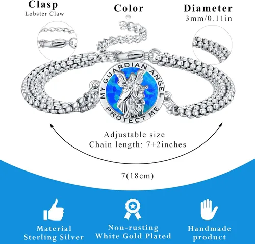 Vista 14 de Pulsera unisex de San Miguel/Cristóbal/Benedicto/Jude/José/Guadalupe/Ángel de la Guarda/Santa Muerte Pulsera de plata de ley 925 con cadena de doble