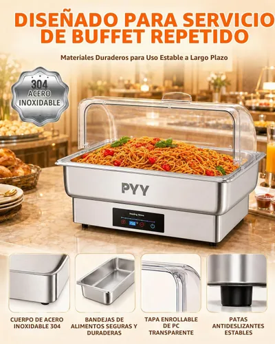 Vista 6 de Plato de roce eléctrico de tamaño completo PYY de acero inoxidable, control de temperatura, juego de plato de roce para buffet para catering, buffets