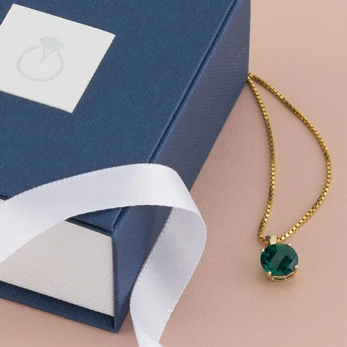 Vista 6 de Peora Colgante de oro de 14 quilates para mujer, solitario clásico de 0.315in de forma redonda en piedras preciosas auténticas y creadas, Metal
