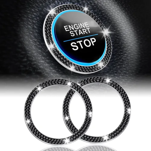 Vista 22 de LivTee 2 PCS Anillo de Decoración de Cristal con Pedrería para Motor de Automóvil de Arranque y Parada, Accesorios Brillantes para Interior de Negro