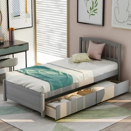 Vista 14 de Harper & Bright Designs Cama individual con cajones, cama individual de plataforma para niños con almacenamiento, plataforma de madera maciza,
