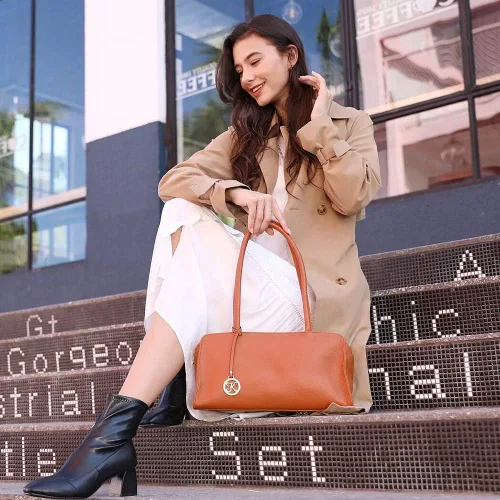Vista 2 de Kattee Monederos y bolsos de cuero para mujer, pequeño asa superior, bolso de hombro