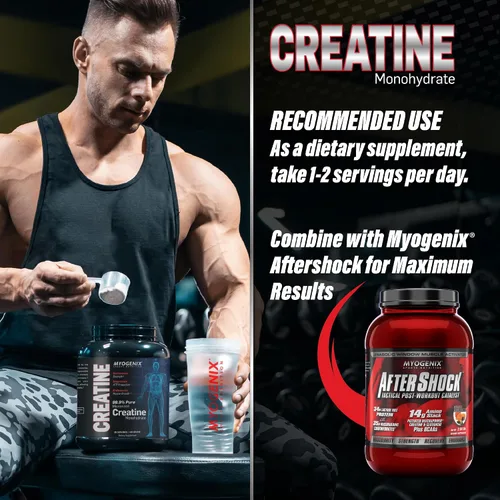 Vista 5 de Myogenix Monohidrato de creatina, polvo de creatina pura para fuerza y resistencia, apoya la producción de ATP y la fuerza muscular, sin aditivos