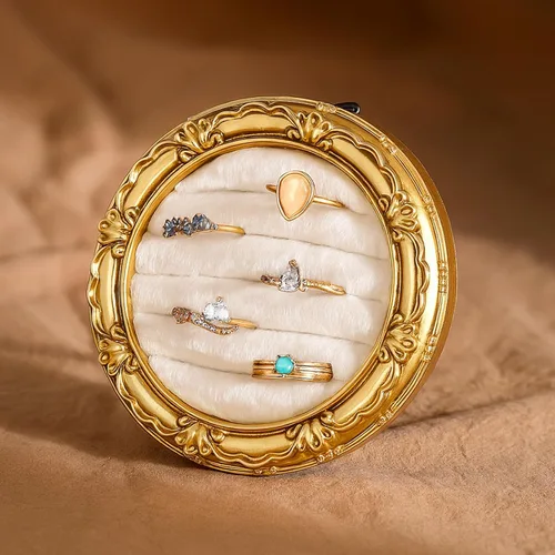 Vista 15 de Liliaafar Vintage Ring Holder Rectangle Black Ring Wedding Display Suede Jewelry Box Stand Frame Earring Tray Anniversary Engagement Baroque