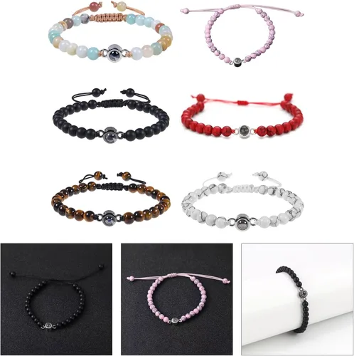 Vista 2 de Elegante pulsera para parejas con 100 idiomas I Loves You Projection in Crystals Mattes Stone Portable para aniversarios