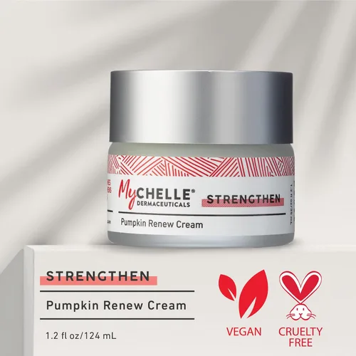 Vista 2 de MyChelle Dermaceuticals Pumpkin Renew Cream (1.2 onzas líquidas) – Hidratante facial diario con aceite de semilla de calabaza, extracto de arándanos