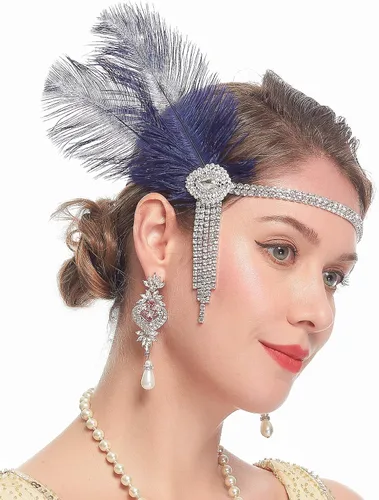 Vista 4 de Cizoe Diadema de plumas de los años 20 con diseño de flapper para novia de gran Gatsby