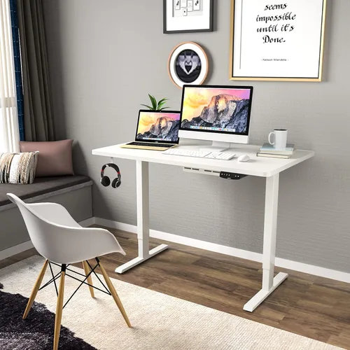 Vista 2 de POWERSTONE Escritorio eléctrico de pie ajustable en altura – Escritorio para computadora de pie para oficina en casa, escritorio elevador, mesa