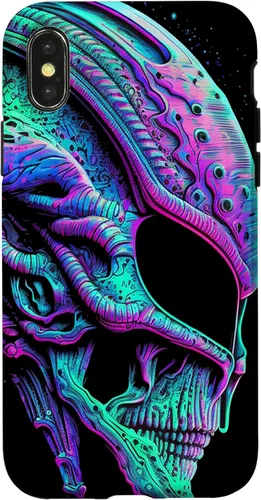 Vista 4 de iPhone 13 Pro Trippy Vaporwave Alien Head Skull Dripping Paint UFO Art Case