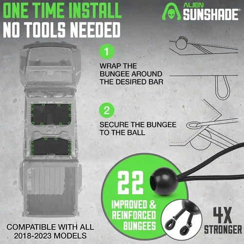 Vista 3 de Alien Sunshade Parasol para Jeep Gladiator negro (2018-2023), accesorios para Jeep Gladiator, parasol de malla delantera y trasera, parte superior