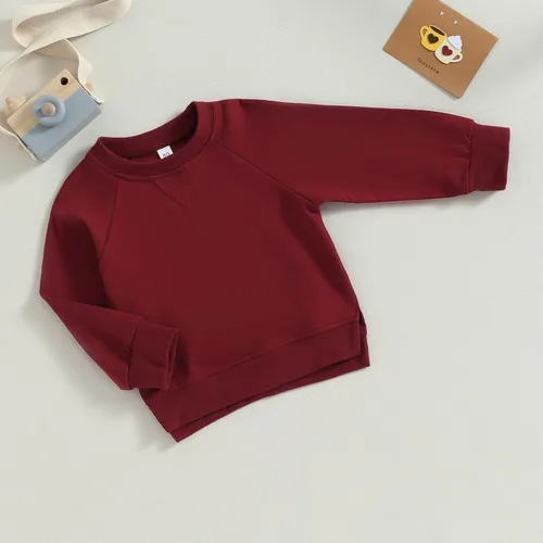 Vista 3 de Sudadera unisex de algodón de color sólido para bebé, camiseta de manga larga con cuello redondo
