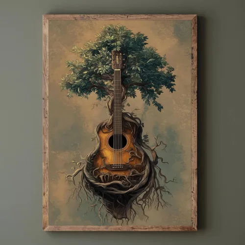 Vista 8 de BACJUOPLDArt Guitar Pictures Guitar Tree Wall Art Vintage Tree Prints Retro Music Posters Vintage Canvas Prints Musical Posters for Music Studio