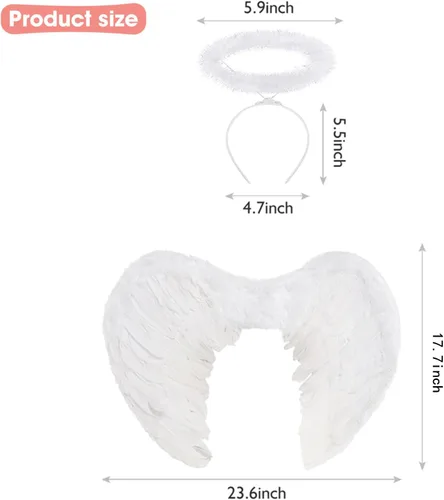 Vista 6 de Alas de ángel de Halloween para mujer, alas de ángel y halo para niñas adultas, disfraces de Halloween para disfraces, recuerdos de fiesta de cosplay