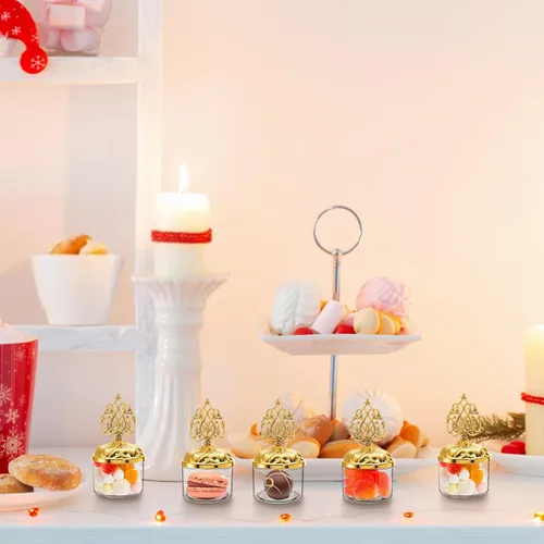 Vista 6 de Paquete de 24 cajas de regalo transparentes rellenables con tapas de cúpula dorada, caja de dulces de plástico en forma de cúpula de boda