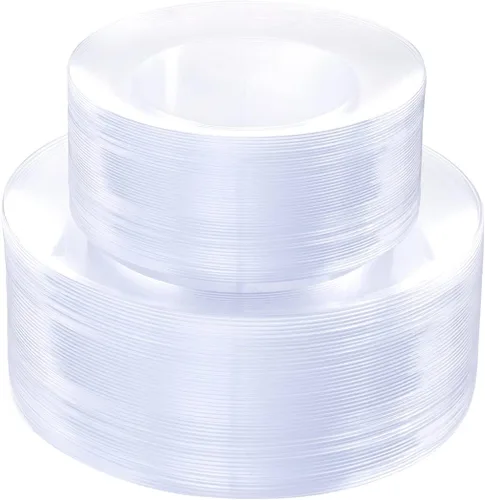 Vista 13 de PULOTE 100 piezas de platos de plástico negro desechables - Premium resistente 50 platos negros para cena, 50 platos para postre/ensalada - Ideal