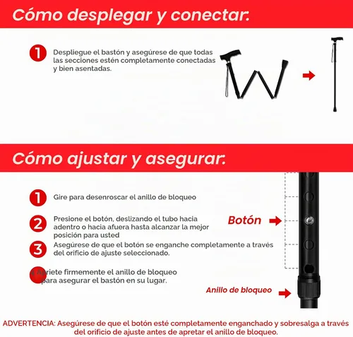 Vista 2 de RMS Bastón Plegable - Bastón de Caminar Plegable con Altura Ajustable - Plegable y Ligero - Mango Ergonómico Suave para Agarre Cómodo - Bastón