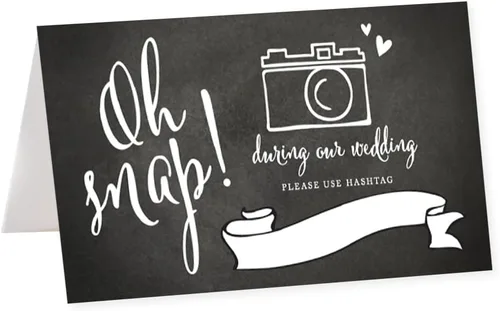 Vista 3 de Andaz Press tarjetas de mesa para colocar las tarjetas en papel perforado, negro y blanco formal, Oh Snap! Durante nuestra boda, use #Hashtag Photo