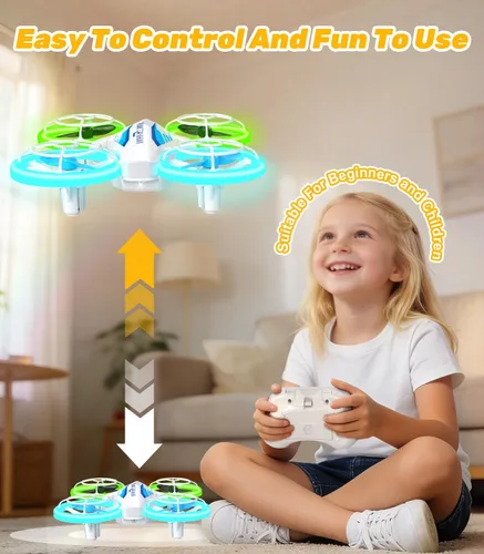 Vista 4 de Mini dron para niños y principiantes: juguete volador para niños con giros de 360°, luces LED, 3 baterías, tiempo de vuelo de 27 minutos, dron