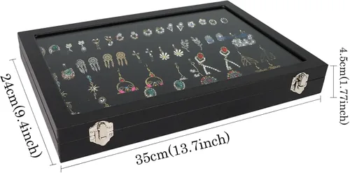 Vista 6 de Wuligirl - Bandeja organizadora de anillos con 100 ranuras y tapa transparente, organizador apilable de joyas como aretes, collares y anillos