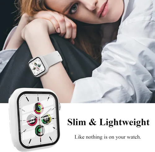 Vista 4 de [Paquete de 3] Funda para Apple Watch Series 9/8/7 de 1.614 pulgadas con protector de pantalla de vidrio templado, cobertura completa