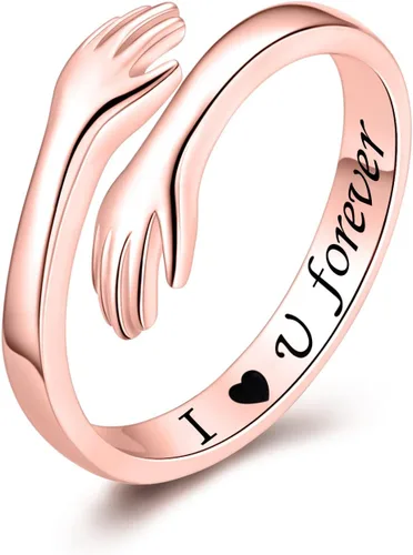 Vista 59 de Anillos de abrazo de plata esterlina S925 para mujeres, adolescentes y niñas, anillo ajustable para nieta, hija, esperanza, promesa, amistad, anillo