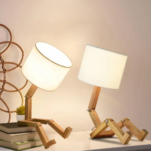 Vista 9 de Bonita lámpara de escritorio, lámparas de mesa de robot regulables, lámparas de noche de madera para dormitorio, estudio, oficina, sala de estar