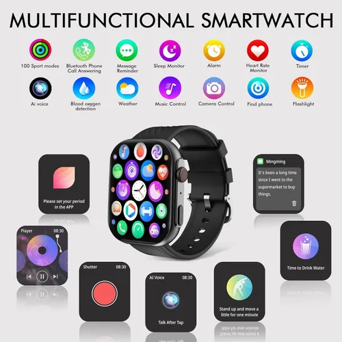 Vista 6 de PJYUBVOR Reloj Inteligente para Hombres y Mujeres (Contestar/Hacer Llamadas), Rastreador de Fitness de 2.0" con Más de 100 Modos Deportivos, Monitor