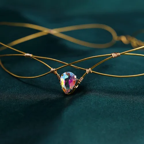 Vista 5 de Tiara de princesa de hadas, diadema de círculo de hadas, tiara de princesa con diamantes de imitación, hecha a mano, diadema dorada y verde vintage