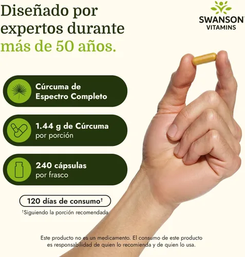 Vista 6 de Cápsulas Swanson Premium Brand de raíz de cúrcuma pulverizada, 720 mg, 1 Soporte para articulaciones, hígado y digestivo para adultos activos, sin