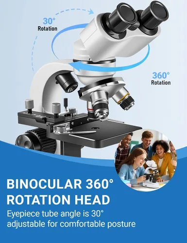 Vista 5 de Microscopio compuesto binocular 40X-2000X, microscopio profesional de grado de investigación con platinas mecánicas duales y perillas coaxiales
