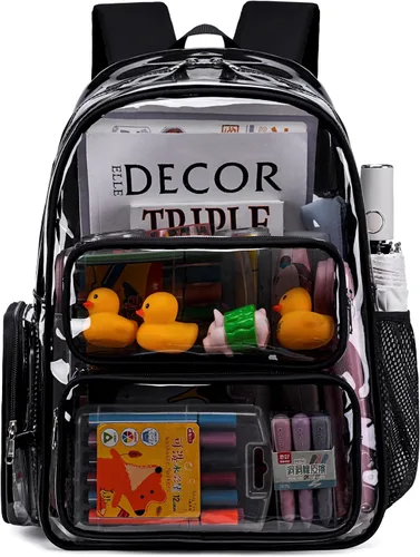 Vista 84 de CAMTOP Mochila transparente resistente y transparente para estudiantes, escuela, trabajo, festival, viajes, deportes, Beige, Mediana, Camtop Mochila