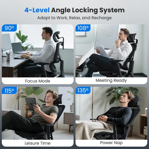 Vista 4 de OdinLake L1 Ergo Upgrade 518 - Silla de oficina ergonómica de malla negra, grande y alta, 350 libras, soporte lumbar dinámico, altura ajustable