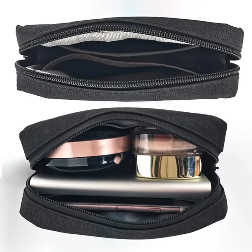 Vista 4 de Pequeña bolsa de maquillaje para bolso, paquete de 2 bolsas de viaje con cremallera, mini organizador portátil versátil para artículos de tocador