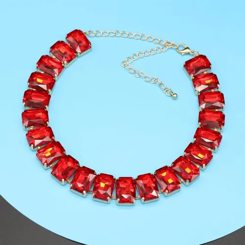 Vista 3 de Gargantilla de cristal con diamantes de imitación para mujer, pieza de declaración de esmeralda, collar de cadena dorada con cuello de cristal