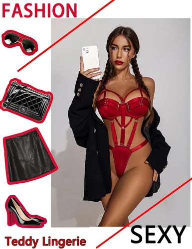 Vista 5 de Avidlove Lencería para mujer con brasier push up, lencería de una pieza con aros