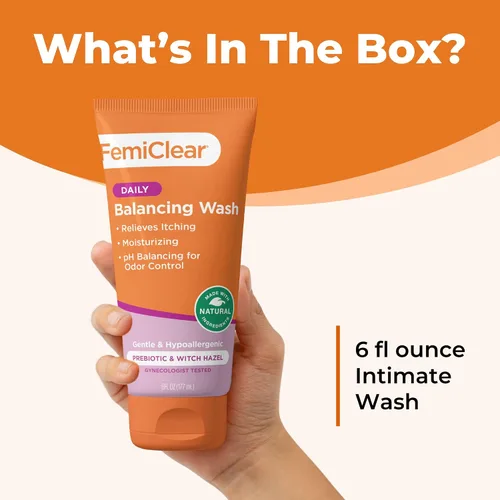 Vista 6 de FemiClear Lavado diario femenino calmante – Lavado de cuidado femenino para picazón y piel irritada, productos de higiene femenina, esenciales