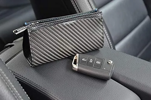 Vista 3 de Bolso organizador de piel de fibra de carbono suave y compacto, con cremallera, para viajes, hombres y mujeres