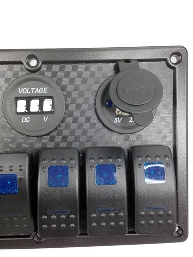 Vista 3 de Pactrade Marine Coche RV Barco 6 Gang LED Azul Interruptor Basculante Panel USB Voltímetro