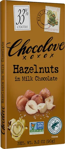 Vista 4 de Chocolove XOXO Avellanas en barra de chocolate con leche - Barra de 3.2 oz