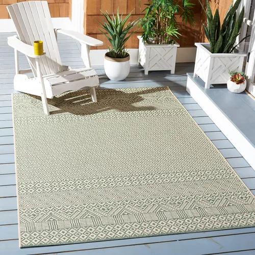 Vista 19 de SAFAVIEH Alfombra lavable para exteriores, colección Courtyard de 2.3 x 6.7 pies, beige y azul aguamarina, no desprende pelusa y es fácil